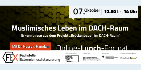 Thumbnail for Online-Lunch: Muslimisches Leben im DACH-Raum - Erkenntnisse aus dem Projekt &bdquo;Br&uuml;ckenbauen im DACH-Raum&ldquo;